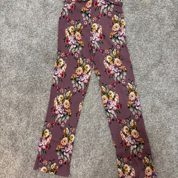 BNWOT Women's Dark Mauve Floral Thin Linen Lightweight Lounge Pants Size M - Picture 5 of 5